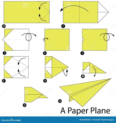 Step by Step Instructions How To Make Origami a Paper Plane. Stock ...