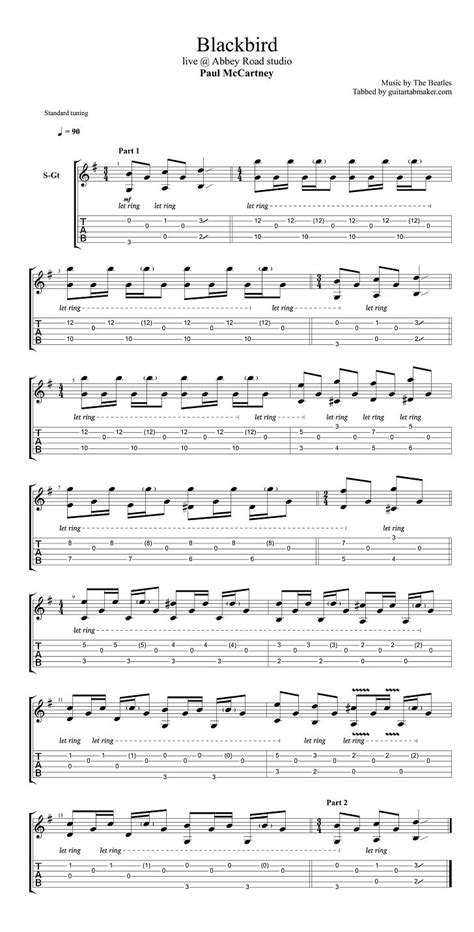 The Beatles - Blackbird TAB - acoustic fingerpicking guitar tabs (Guitar Pro) | Guitar tabs ...