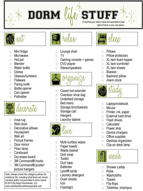 Dorm life checklist | Dorm room checklist, Dorm checklist, College dorm checklist