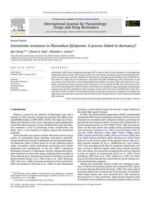 (PDF) Artemisinin resistance in Plasmodium falciparum: A process linked ...