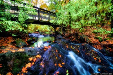 Jewell Fall Trail Bridge at Portland Maine in Autumn