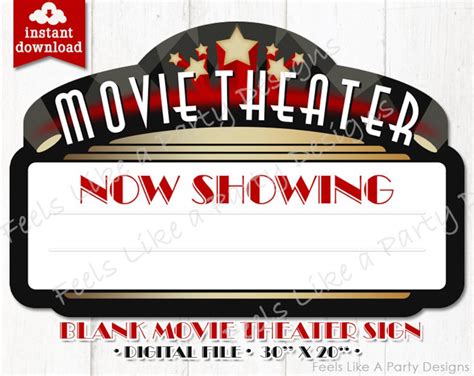 Movie Theater Sign DIY Instant Download, Movie Party, Movie Banner, Movie Night, Cinema Sign ...