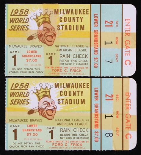 Lot Detail - 1958 Milwaukee Braves World Series Game 1 at Milwaukee ...