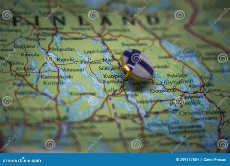 Kuopio Pinned on a Map with the Flag of Finland Stock Photo - Image of ...