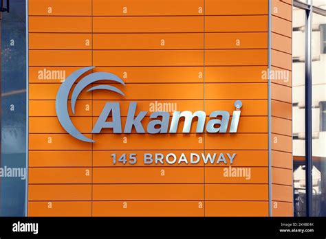 The Akamai Technologies logo on their headquarters building, 145 ...