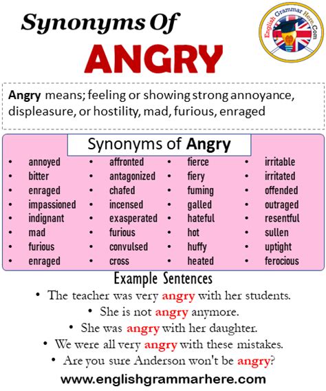 32 Synonyms Of Angry, Angry Synonyms Words List, Meaning and Example ...