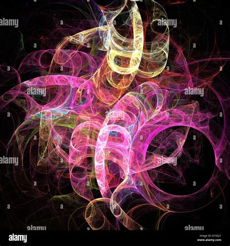 3D illuminated glowing curves abstract background. Futuristic digital art particles illustration ...