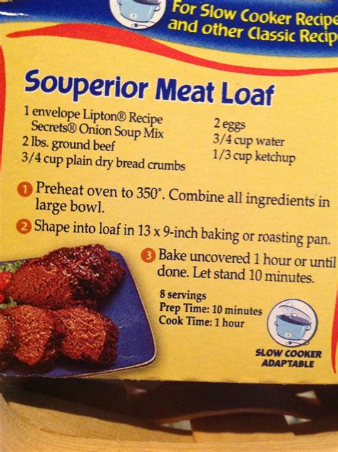 Lipton Souperior Meatloaf #basicmeatloafrecipes | Onion soup mix recipe ...