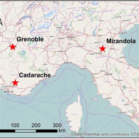 Localization of the three sites: Mirandola in Italy, Grenoble and ...