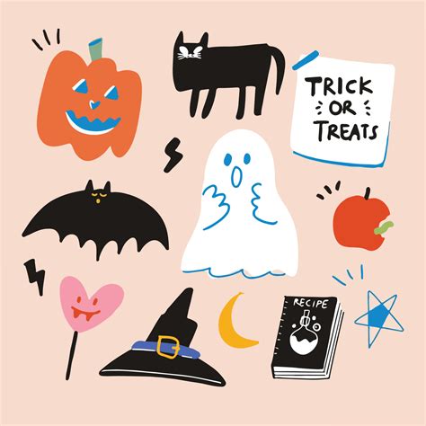 Halloween Cartoon Illustration Sticker Pack Spooky Flat Design Trick Or ...