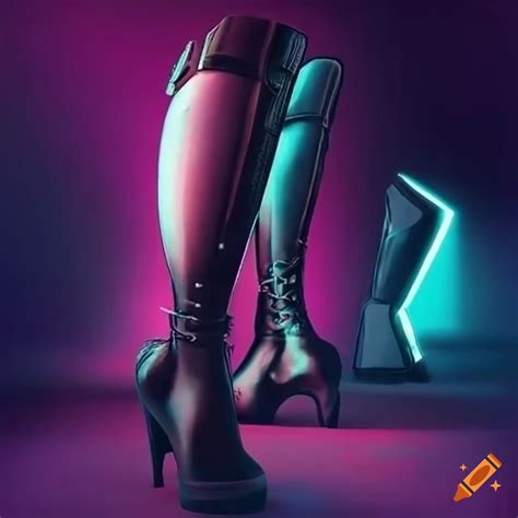Futuristic cybernetic legs in unique shoes and boots on Craiyon