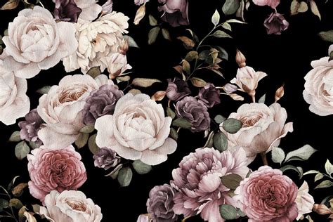 Purple & Pink Dark Floral Wallpaper Mural - Hovia | Vintage floral ...