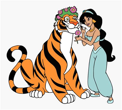 Clip Art Of Jasmine With Rajah Wearing A Crown Flowers - Jasmine Aladdin Tiger, HD Png Download ...