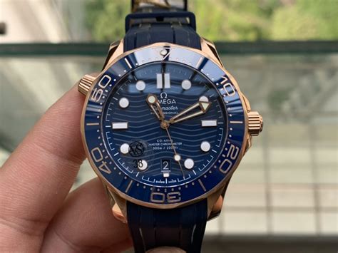 VS Factory Replica Omega Seamaster Diver 300m Blue Full Rose Gold Watch ...