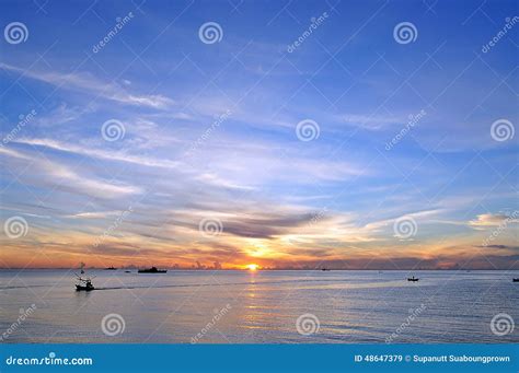 Ocean blue sky and sunset stock image. Image of evening - 48647379