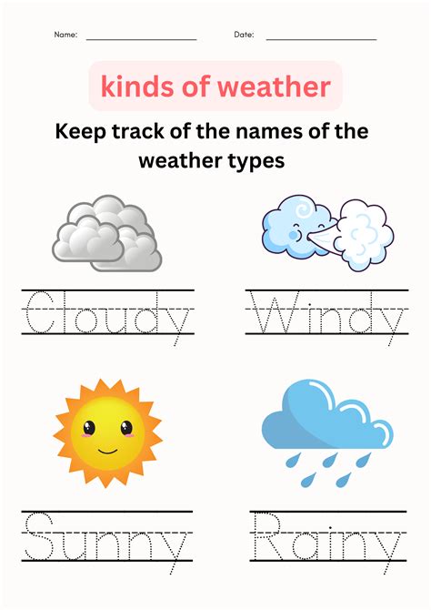 printable matching and tracing kinds of weather worksheet for grade 1 | Made By Teachers