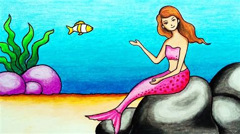 How to Draw Mermaid Underwater Scenery for Beginners | Easy Mermaid ...