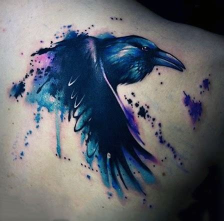 Abstract style unusual colored big crow tattoo on shoulder - Tattooimages.biz