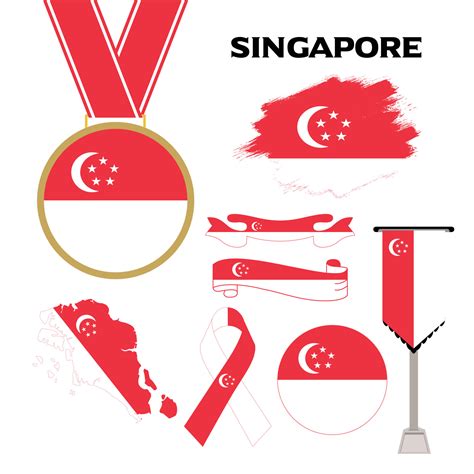 Elements Collection With The Flag of Singapore Design Template Design ...