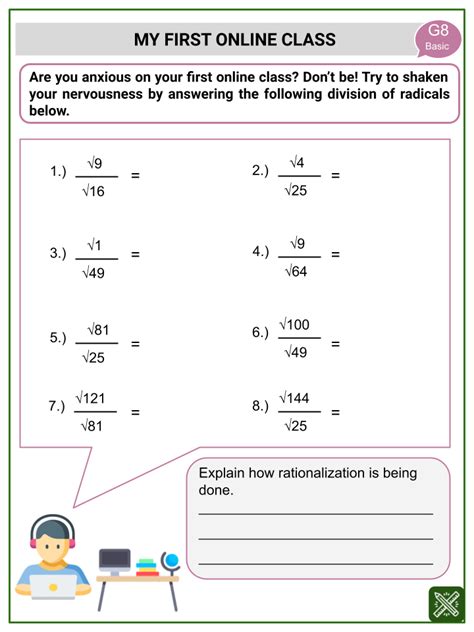 Division of Radicals Online Learning Themed Maths Worksheets