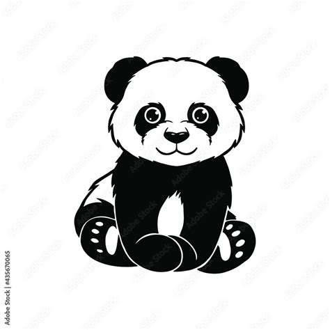 Little cute panda sitting. File for printing and cutting. Vector panda illustration in black and ...