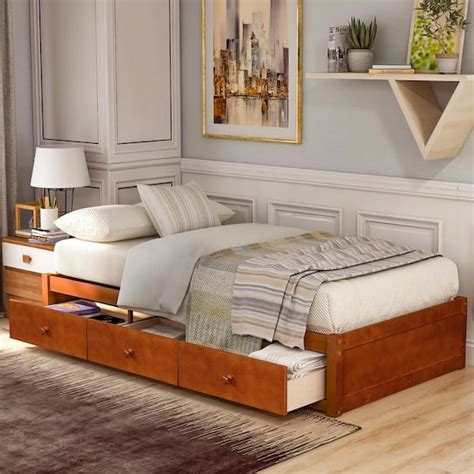Harper & Bright Designs Oak Twin Size Platform Storage Bed with 3 Drawers Storage SG000109AAA ...
