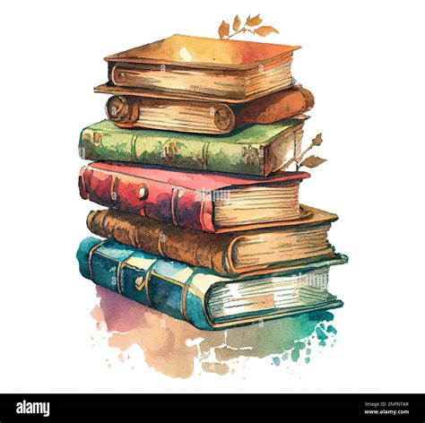 Stack of old vintage books hand drawn color watercolor illustration learning Stock Photo - Alamy