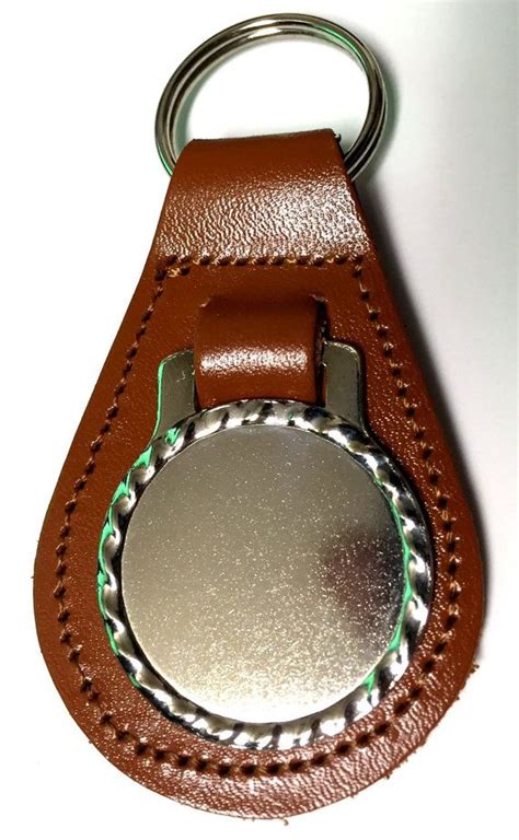 Tan Brown Blank Quality Genuine Leather Key Fob With Steel Ring FOB-0002 | Genuine leather ...