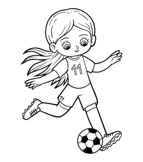 Premium Vector | Coloring book for children, football player girl with ...