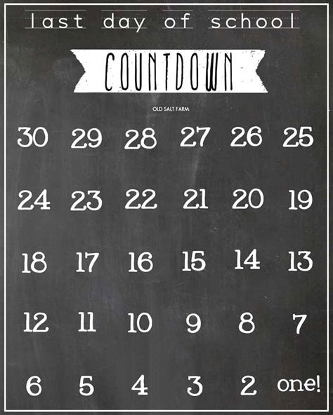 Last Day of School Countdown | Free Printable | Old Salt Farm