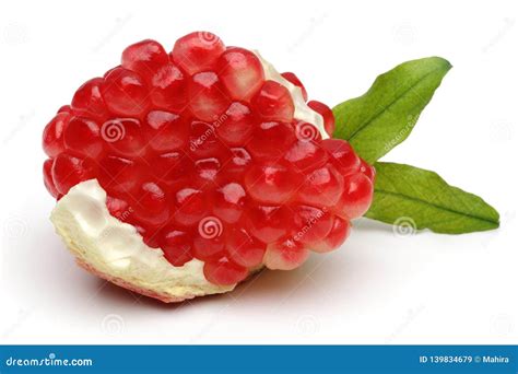 Sweet Pomegranate Seeds with Leaves Isolated Stock Image - Image of ...