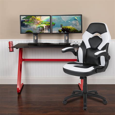 Desk Bundle - Red Gaming Desk, Cup Holder, Headphone Hook and White Chair - Walmart.com ...