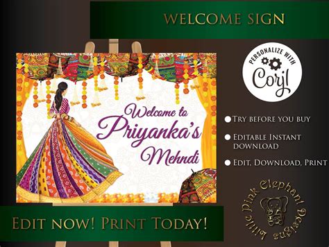 Mehndi Welcome Signs in Posters for Mendhi and Sangeet, Mehendi Welcome ...