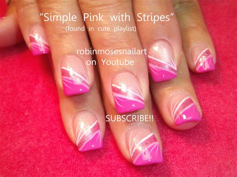 Easy pink Nail Art, Simple pink Nail Art, Pink Stripe Nail Art ...