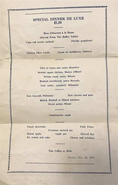 Hotel Hamilton Menu 1929 - Project FIND