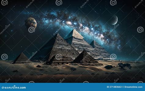 Pyramid of Giza with the Moon and Stars in the Background. Generative AI Stock Image - Image of ...