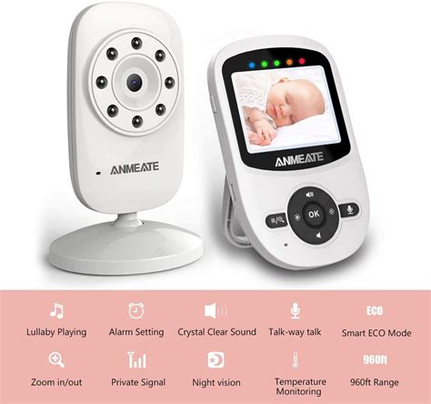 ANMEATE Video Baby Monitor with Digital Camera 2.4Ghz Wireless Video Monitor with Temperature ...