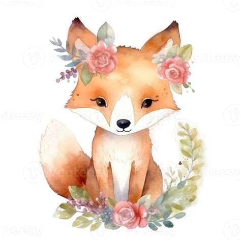 Free Cute watercolor fox. 22598792 PNG with Transparent Background