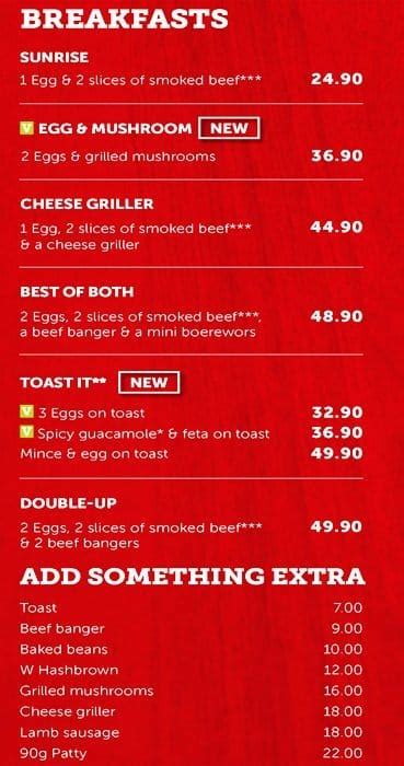 Wimpy Menu, Menu for Wimpy, Sunnyside, Pretoria - Zomato SA