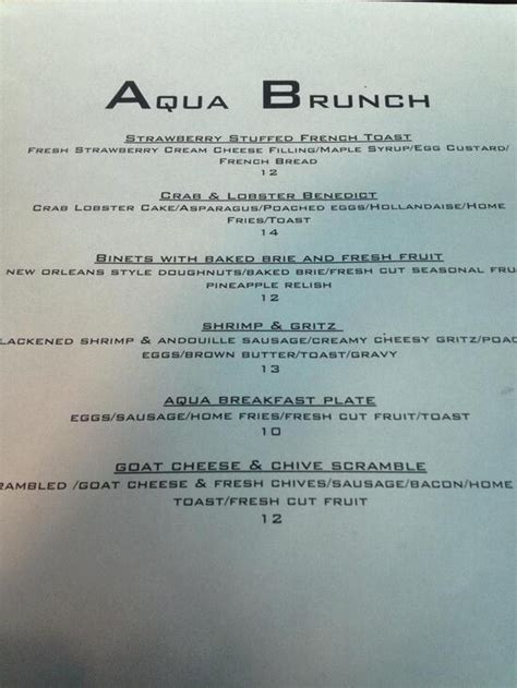 Menu at Aqua Fine Dining restaurant, Plymouth