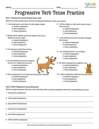 Verb Tense Worksheets for Middle and High School