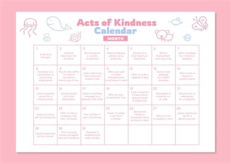 Free Vector | Hand drawn acts of kindness calendar template