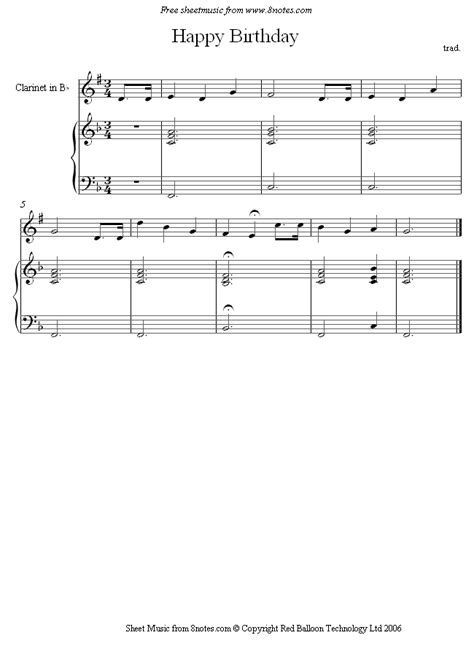 Happy Birthday sheet music for Clarinet | Clarinet, Music happy, Sheet ...