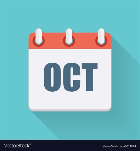 October Dates Flat Icon with Long Shadow Vector Image