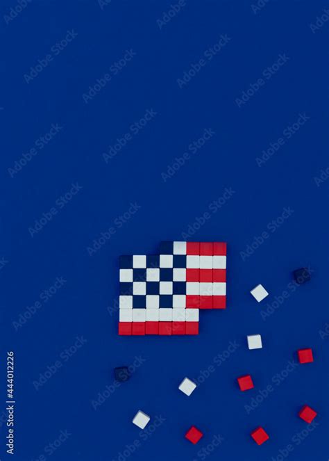 American flag made of magnetic cubes in pixel art style. American ...