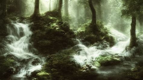 a tiny waterfall in the dark forest. andreas | Stable Diffusion | OpenArt