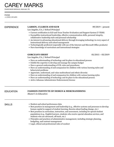 Principal Resume Samples