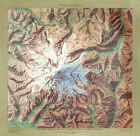 Mount Rainier National Park Map by the US Geological Survey - 1914 Drawing by Blue Monocle ...