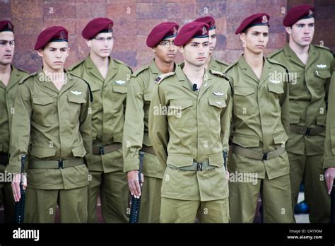 An honor guard of IDF Paratroopers stands at attention at the Warsaw ...