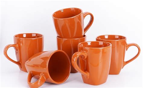 Coffee Mugs,Orange Coffee Mug Set of 6,12 Oz Ceramic Coffee Cups with ...